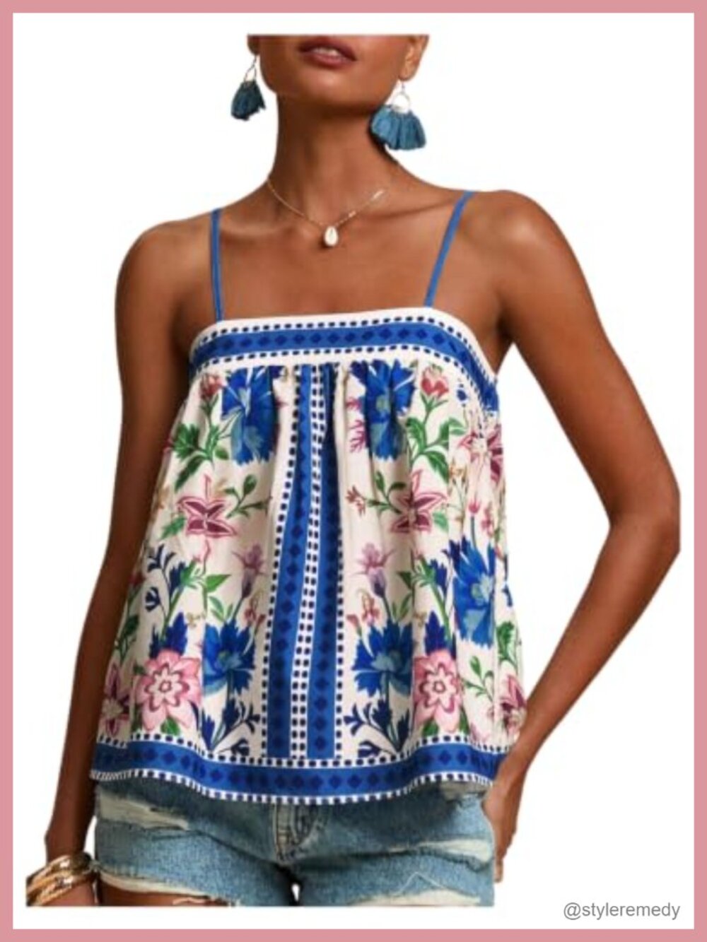 Tropical Floral Print Sleeveless Cami Top Boho Vacation Summer